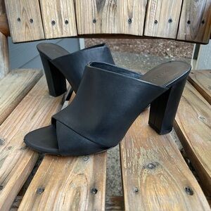 Vince Heath Cross Strap Heel Black Leather Sandals Womens Size 8 M